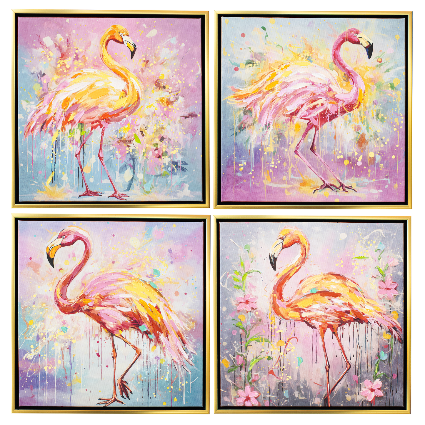 Set de Cuadros con Óleo Flamingos